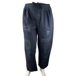 NEW Brain Dead Women's Navy Blue Printed Baggy Casual Wide Leg Trouser Pants XL